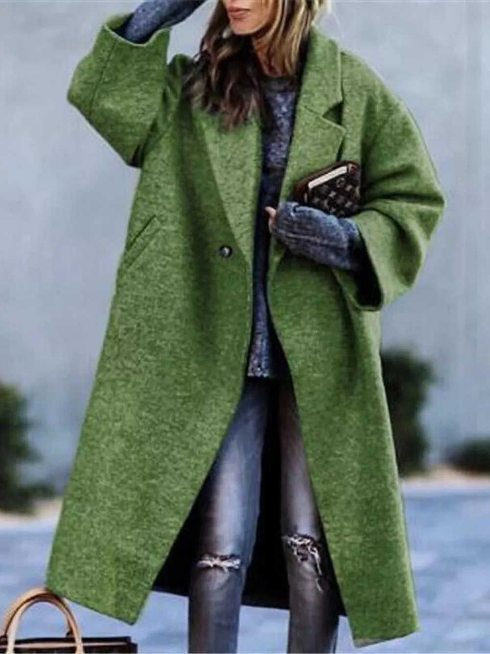 Full Size Lapel Collar One Button Coat Plus Size, image 13