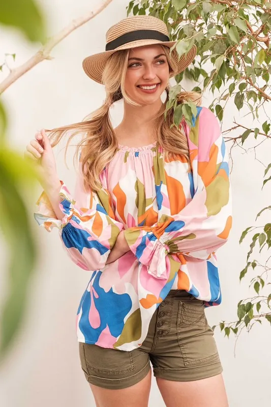 Abstract Print Off-the-shoulder Long Sleeve Top, image 8