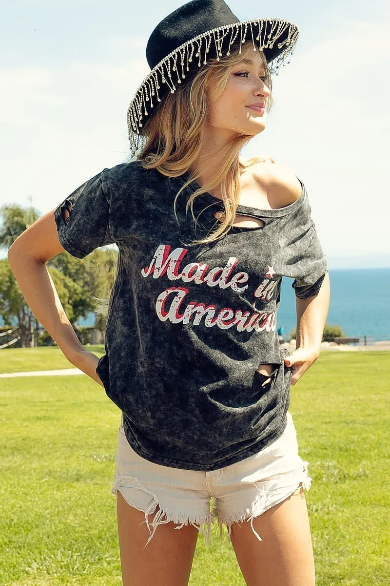 Laser Cut Mineral Washed America Print Top, image 16
