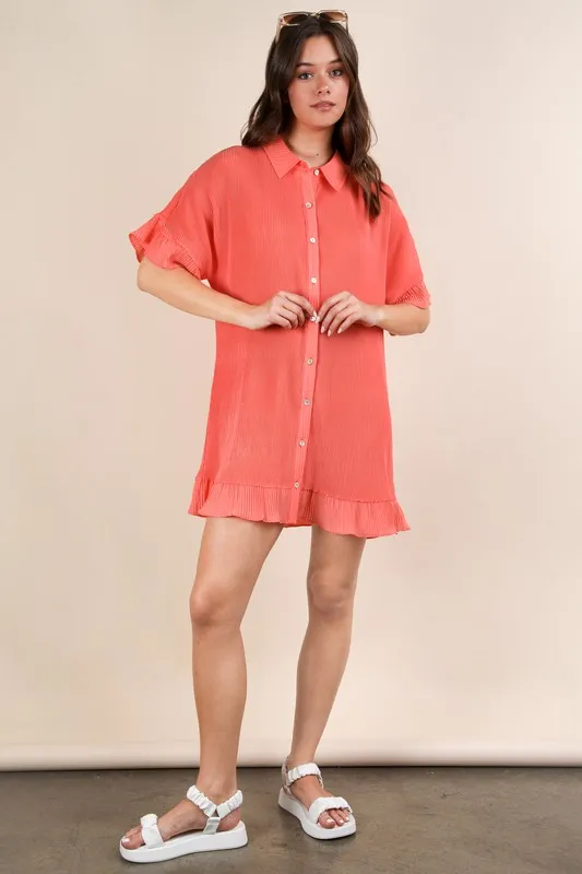 Pleated Detail Button Down Mini Dress, image 5