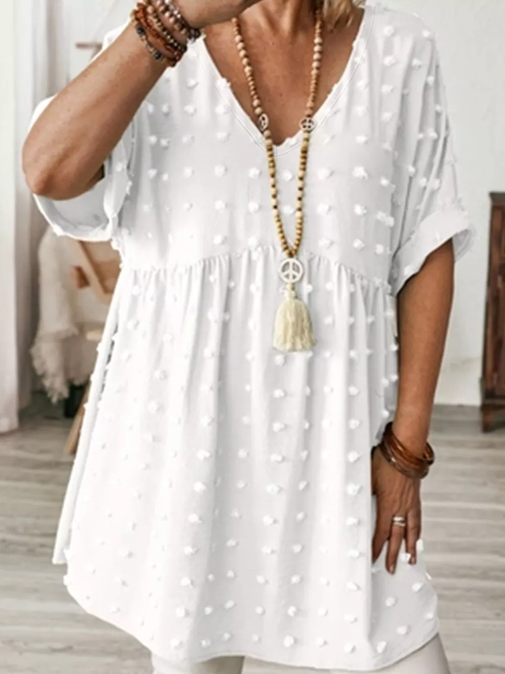 Plus Size Swiss Dot V-Neck Casual Blouse, image 25