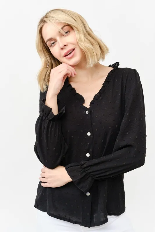 Polka Dot Ruffle Detailed Blouse Top, image 10
