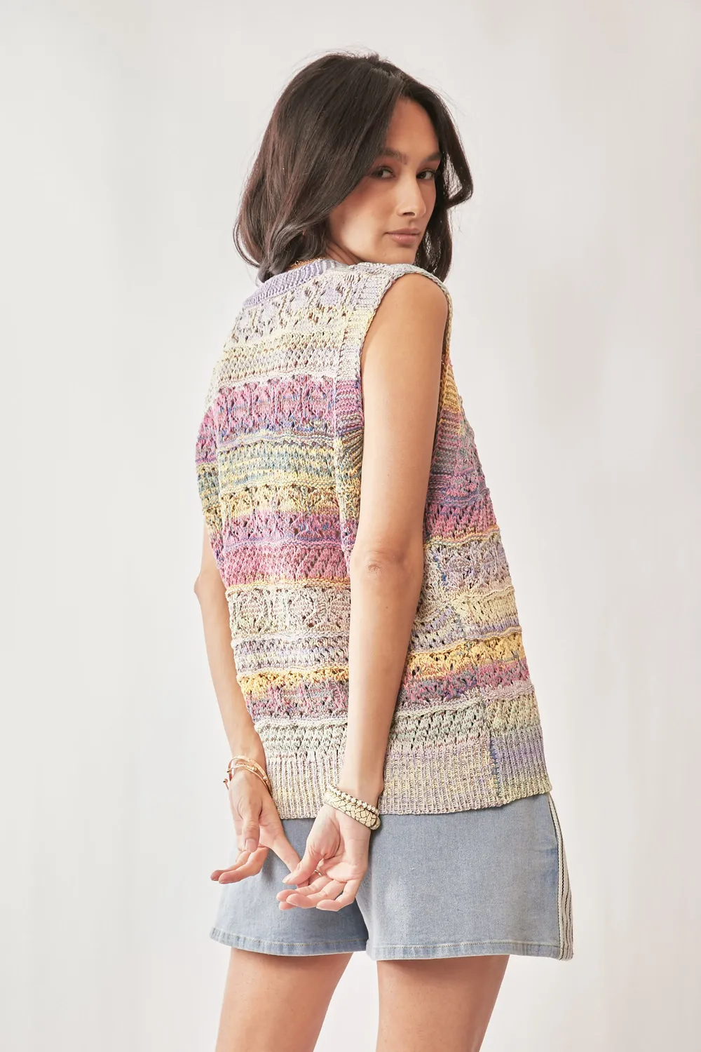 Multi Color Crochet Sleeveless Knit Vest Top, image 9