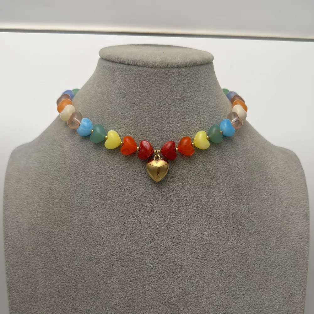 Colorful Heart Pendant Beaded Collarbone Necklace, image 5