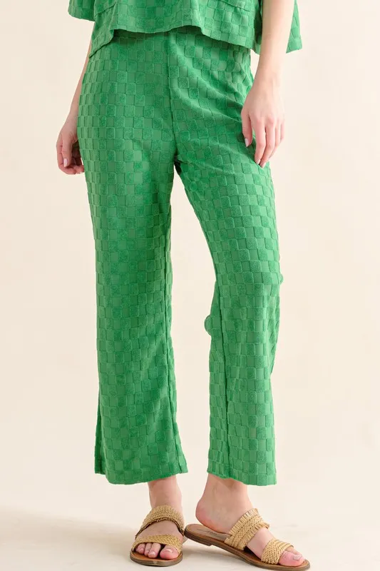 Brushed Texture Checker Board Pattern Casual Pants