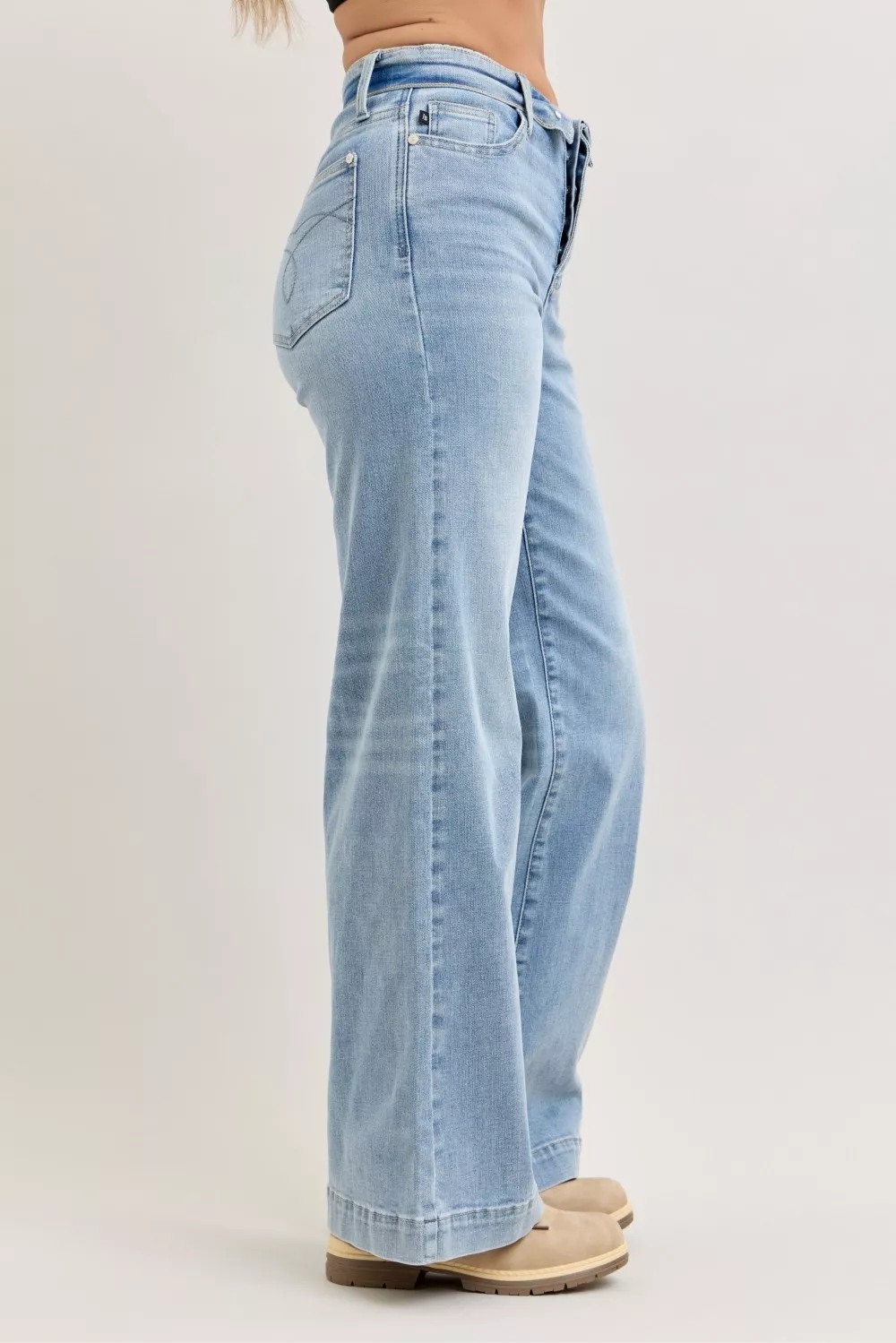 Mid Rise Retro Wide Leg Jeans with Fold-over Waistband, image 5