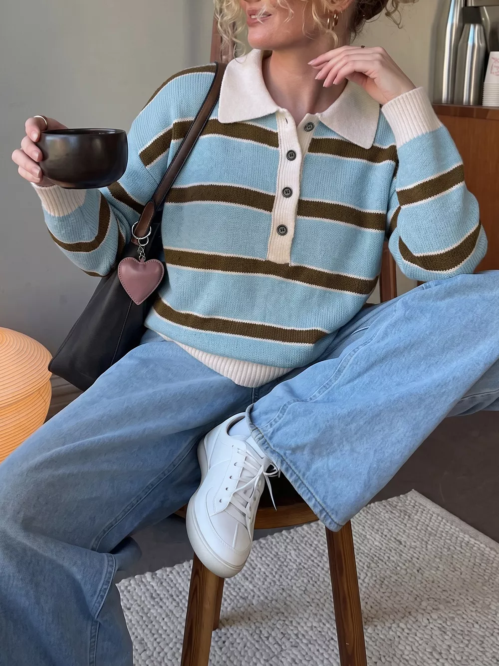 Striped Polo Collar Sweater, image 5