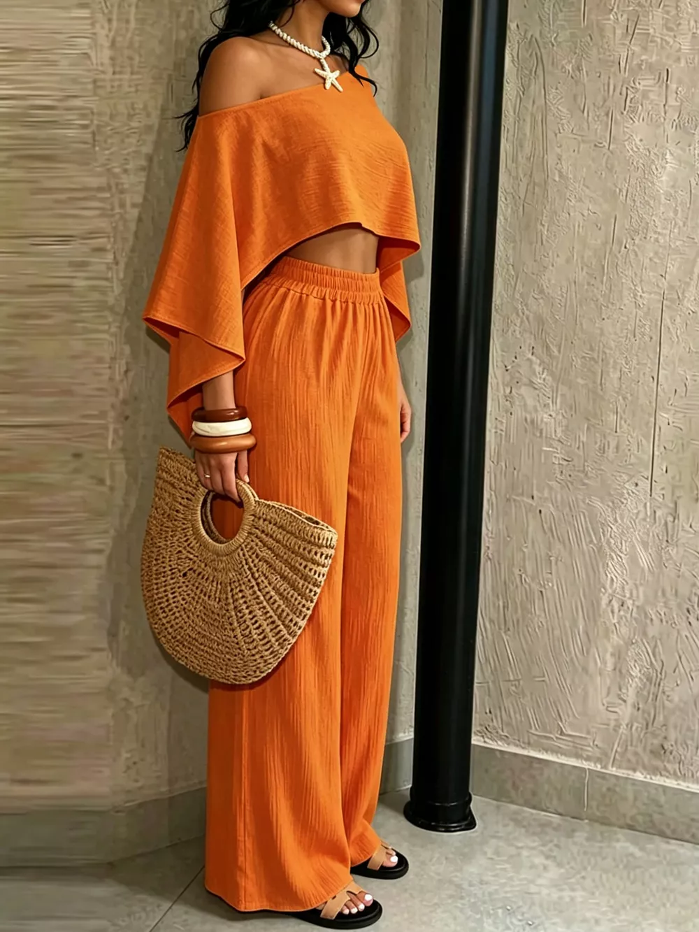 Boat Neck Crop Top and Wide-Leg Pants Set, image 3