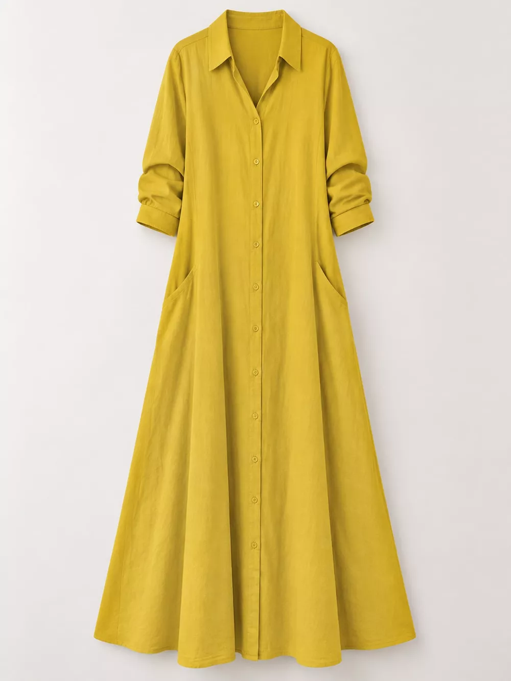 Full Size Button Front Long Sleeve Maxi Shirt Dress Plus Size, image 46