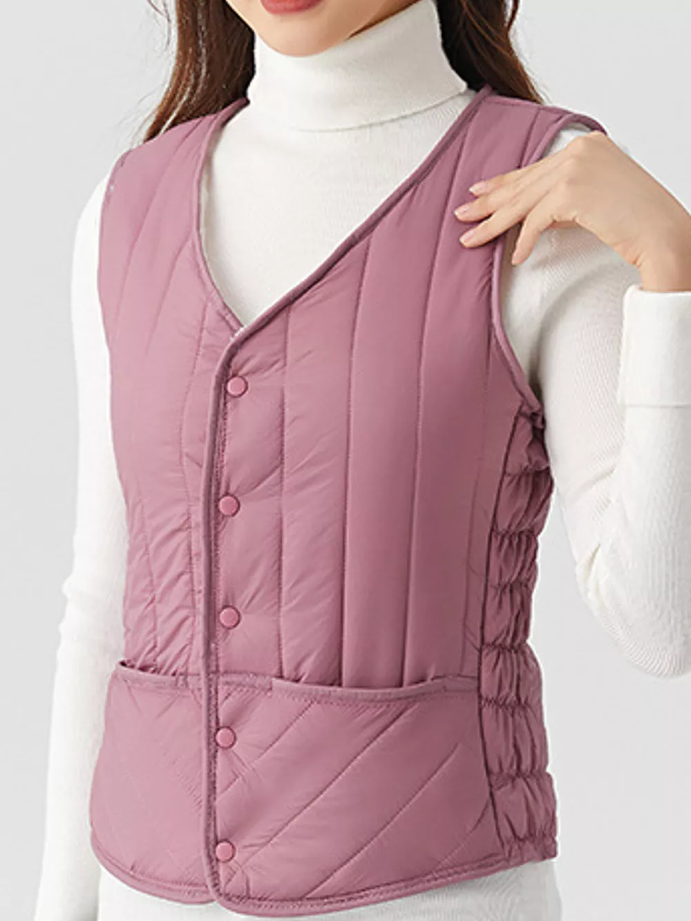 Full Size Quilted Button Up Vest Coat Plus Size, image 23