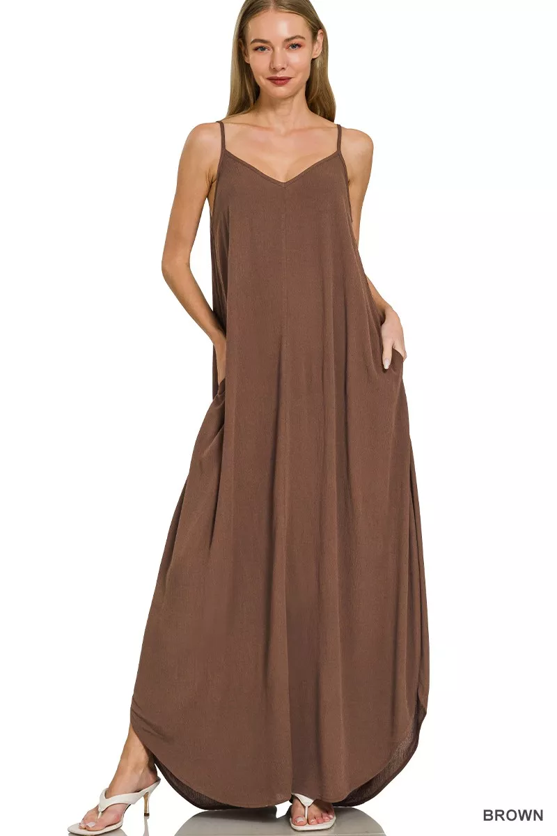 Woven Crinkle Cami Maxi Dress with Side Pockets, image 3
