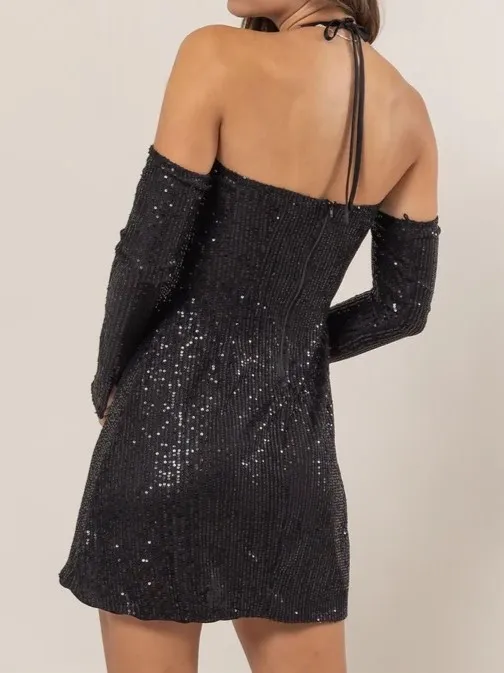 Sequin Rosette Halter Mini Dress, image 2