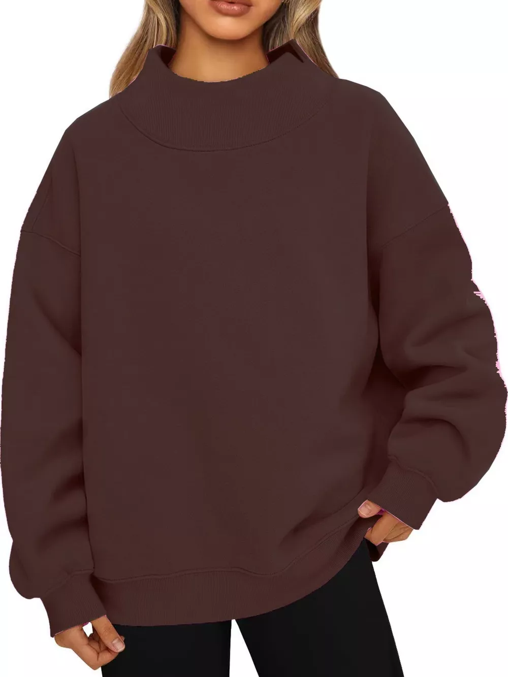 Oversized Mock Neck Long Sleeve Sweatshirt, image 41