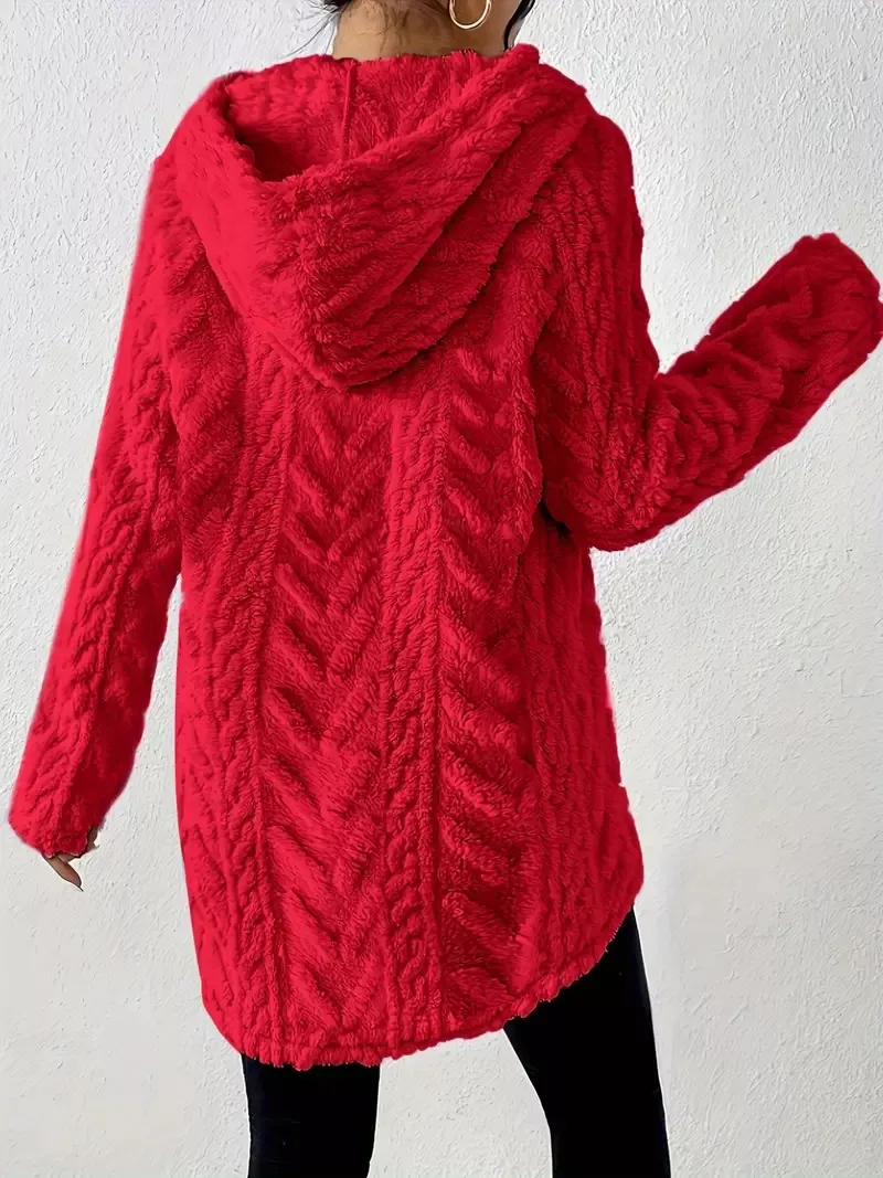 Cozy Textured Drawstring Fleece Hoodie, image 24