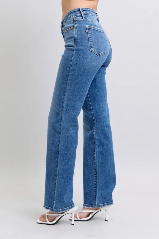 Full Size High Waist V-Front Vintage Wash Straight Jeans Plus Size, image 14