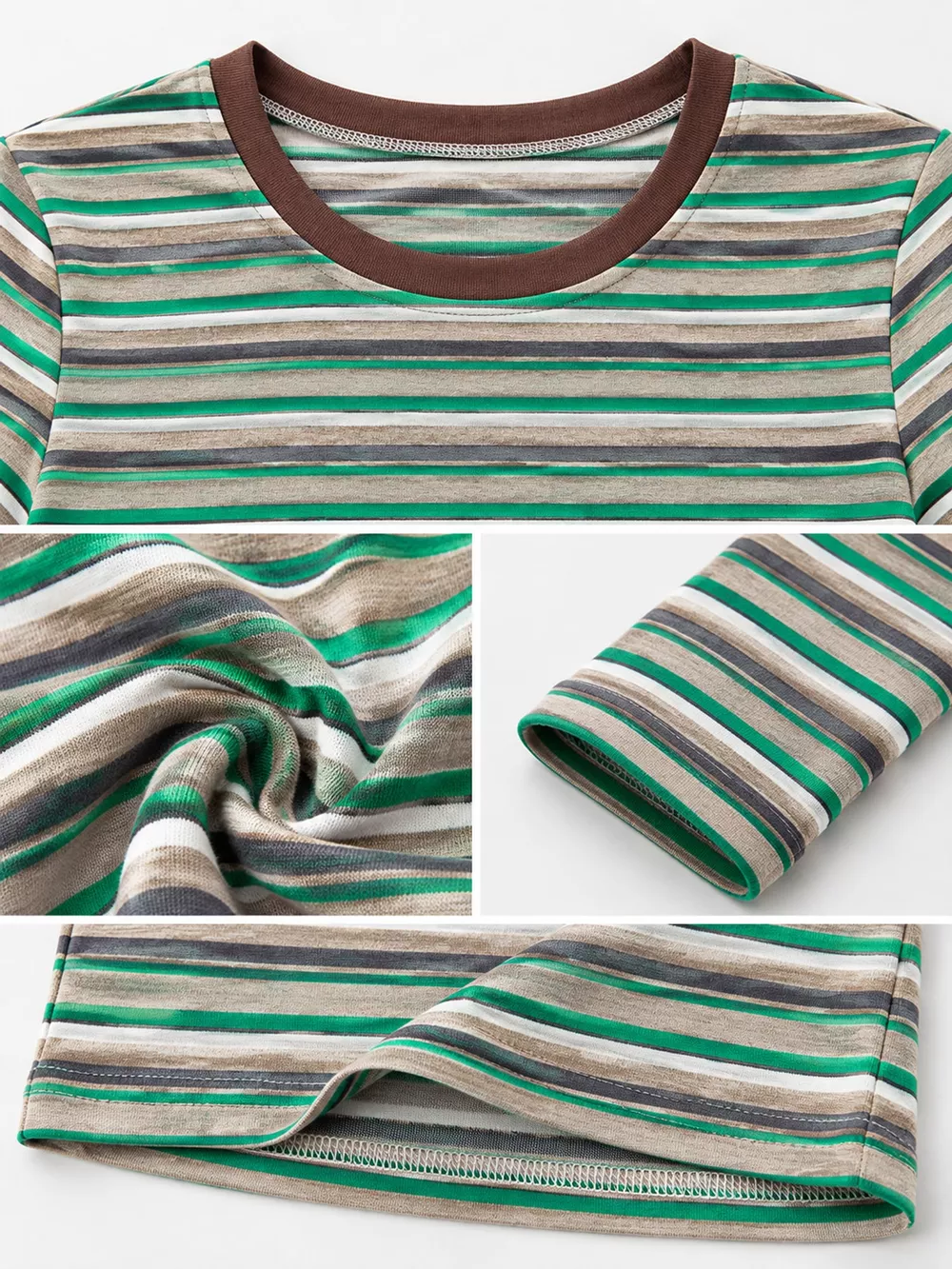 Full Size Long Sleeve Striped Crew Neck Casual T-Shirt Plus Size, image 12