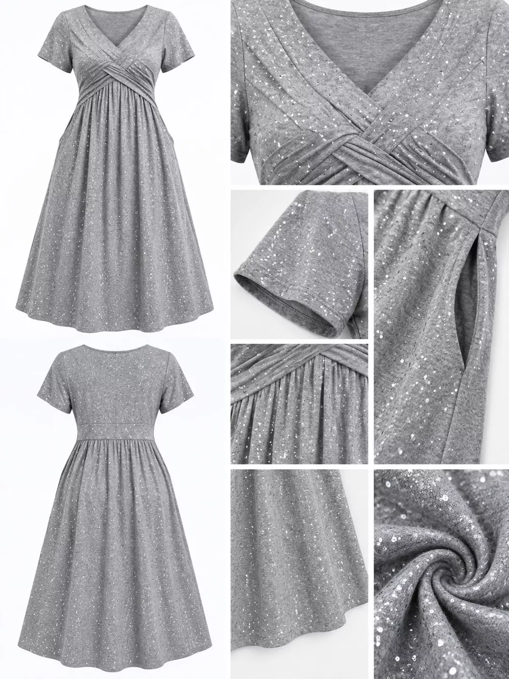 Full Size Twisted Front Short Sleeve Midi Dress with Pockets Plus Size, image 21