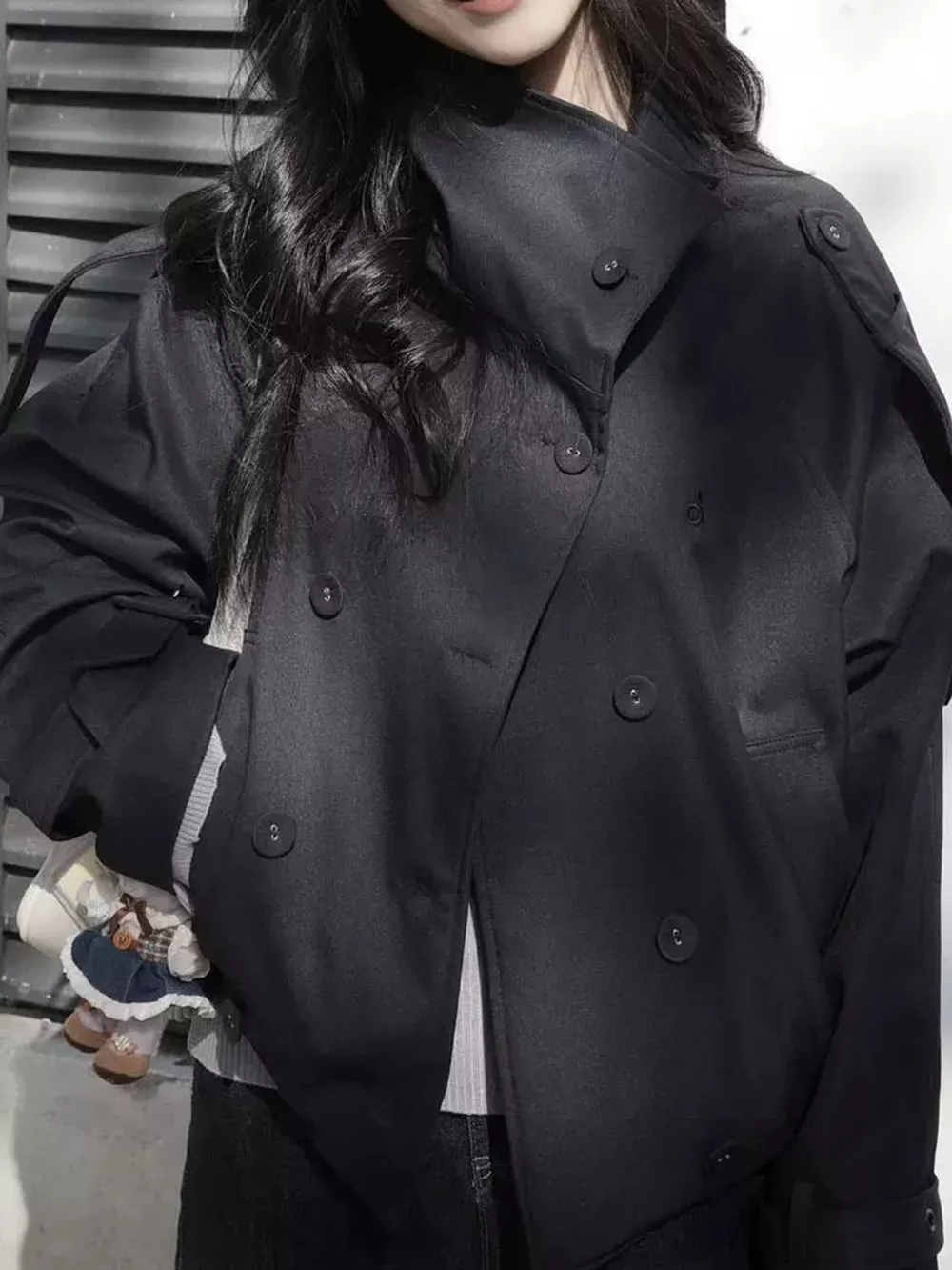 Double-Breasted Cropped Trench Jacket, image 10