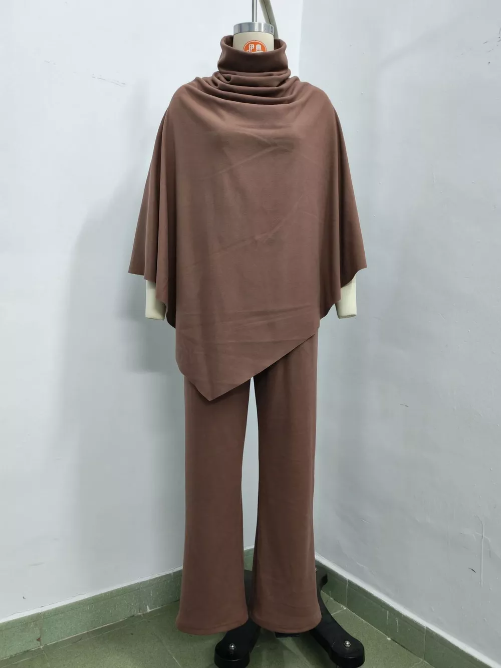 Full Size Turtleneck Poncho and Wide-Leg Pants Set Plus Size, image 8