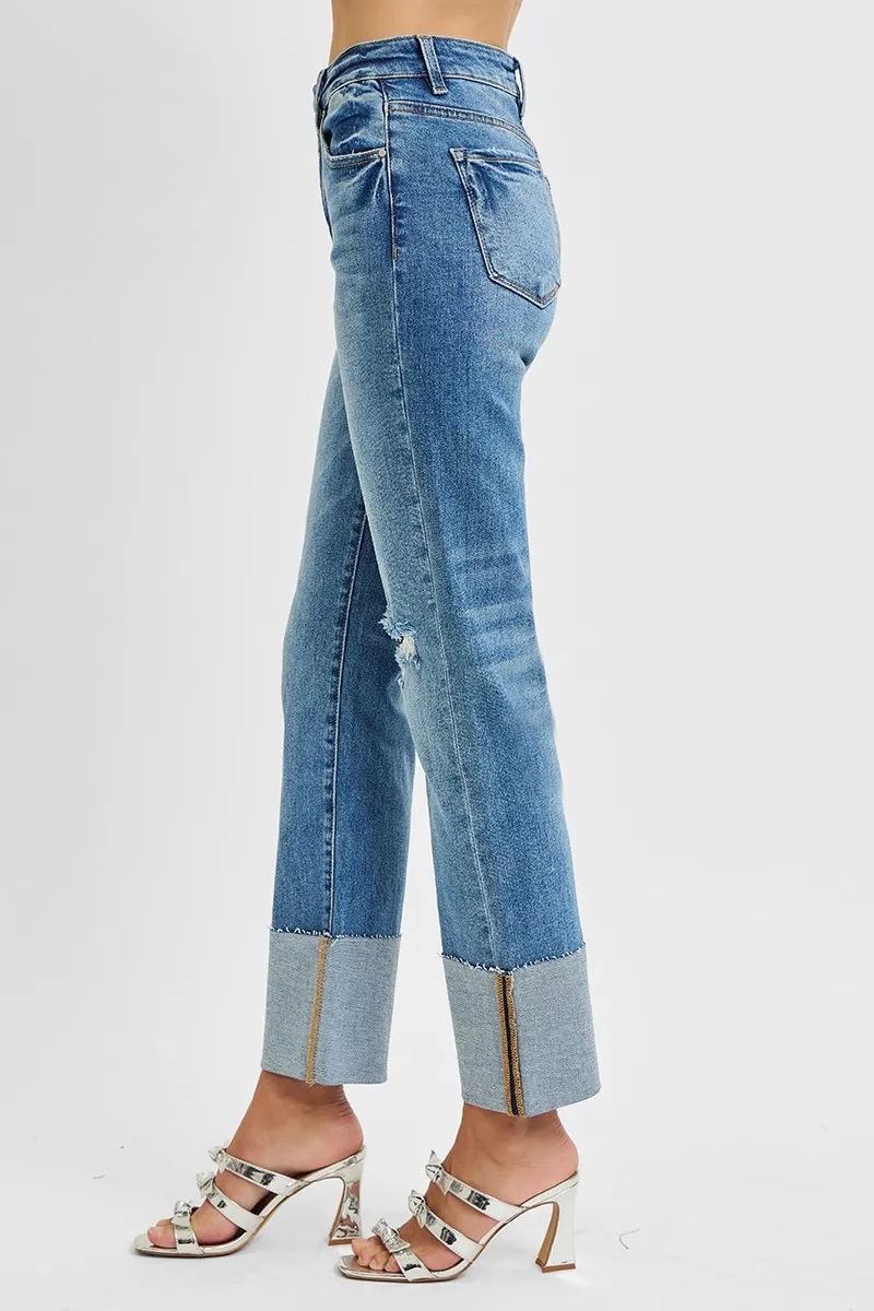 Full Size High Rise Ankle Straight Wide Cuffed Jeans Plus Size, image 6