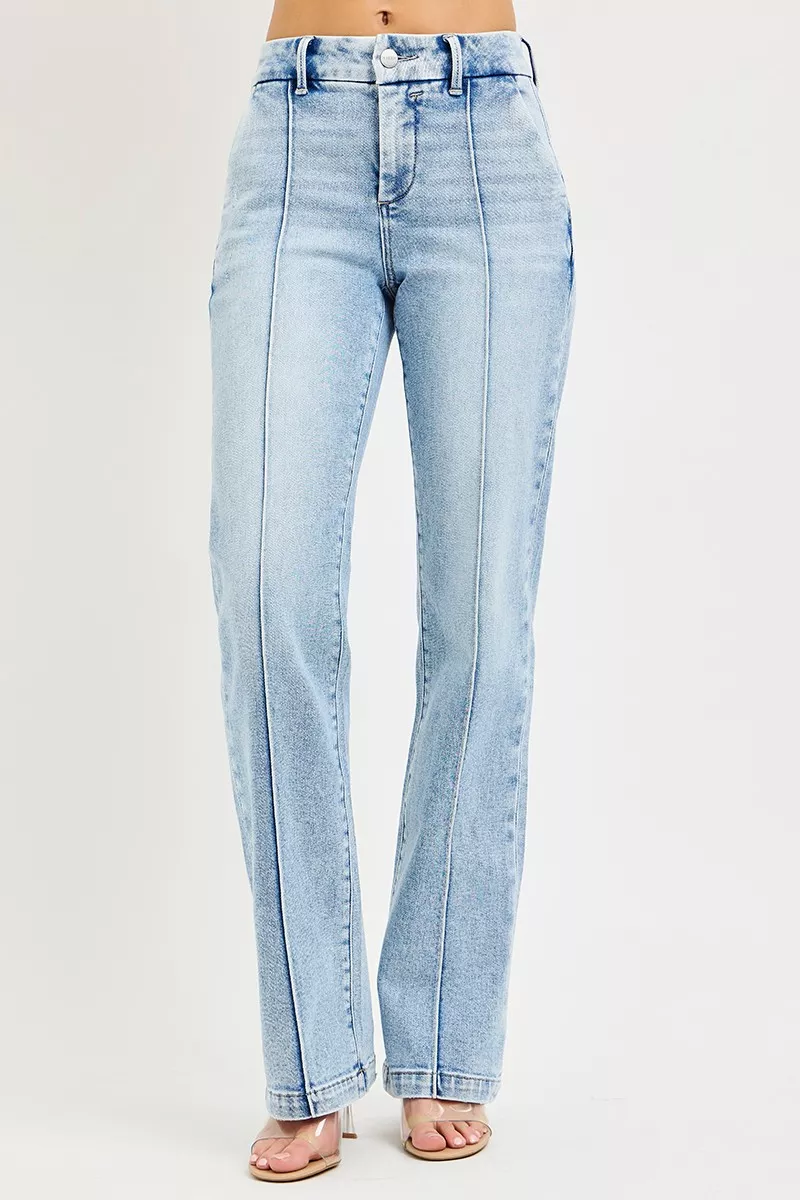 Tummy Control High Rise Straight Pin Tuck Jeans, image 6