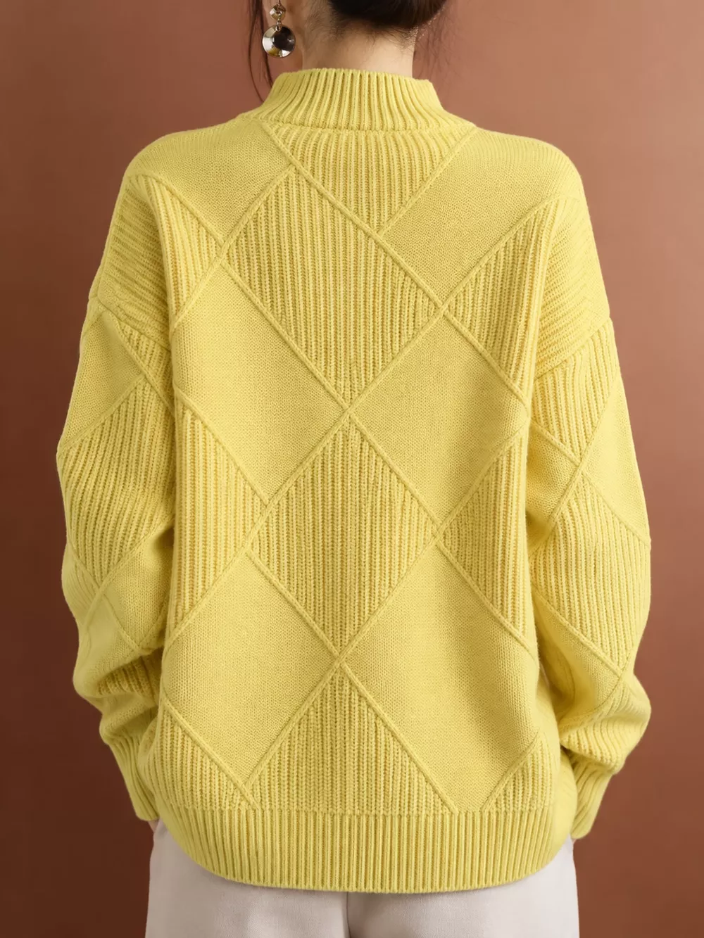 Full Size Diamond Pattern Turtleneck Sweater Plus Size, image 5