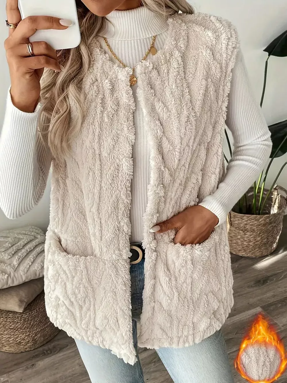 Sherpa Open Front Vest Coat, image 9