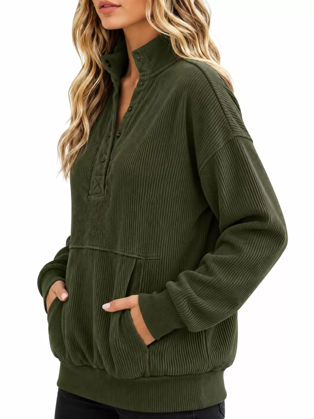 Full Size Quarter-Snap Sweatshirt with Kangaroo Pocket Plus Size, image 14