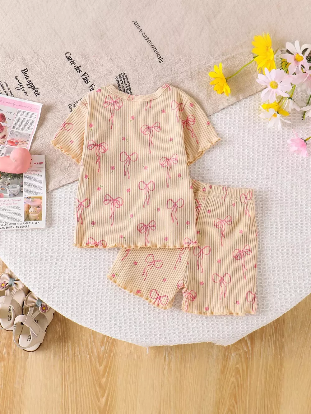 Children's Bow Ribbed Knit Top and Shorts Set, image 7
