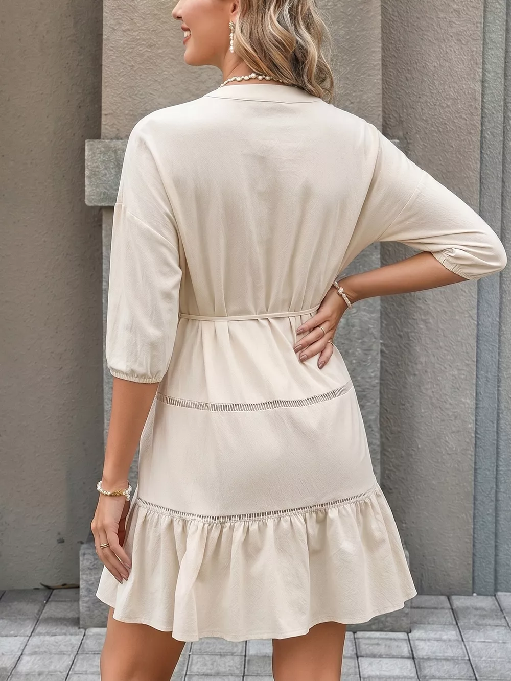 Button-Front Ruffle Hem Mini Dress, image 7