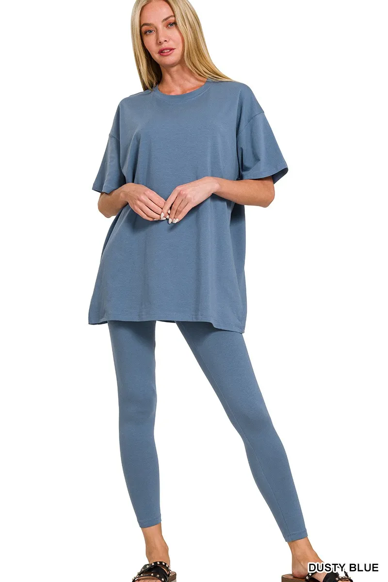 Cotton Round Neck Top & Legging Set