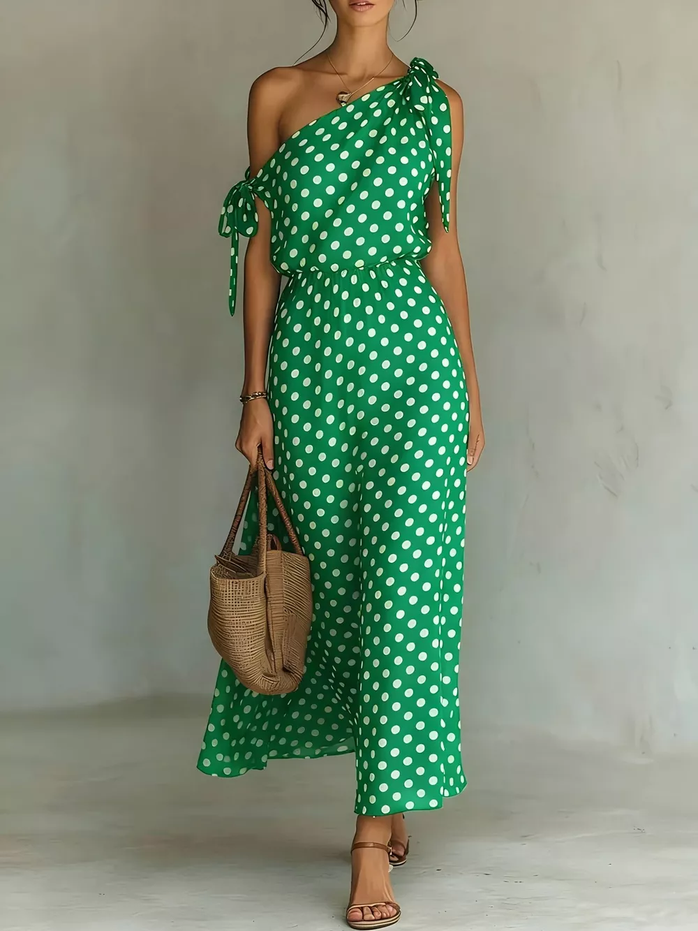 Full Size Polka Dot One-Shoulder Maxi Dress Plus Size, image 4