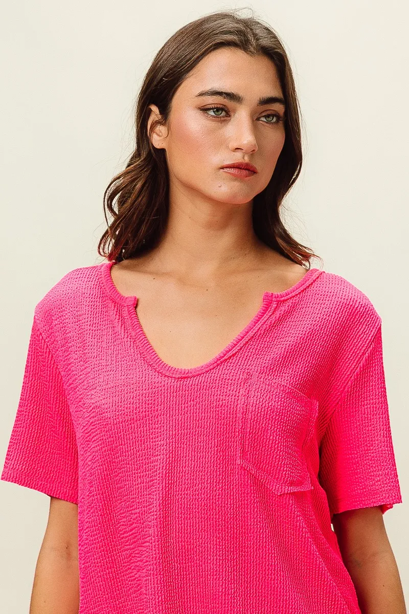 Waved Rib U Neck Top With Front Pocket, image 20