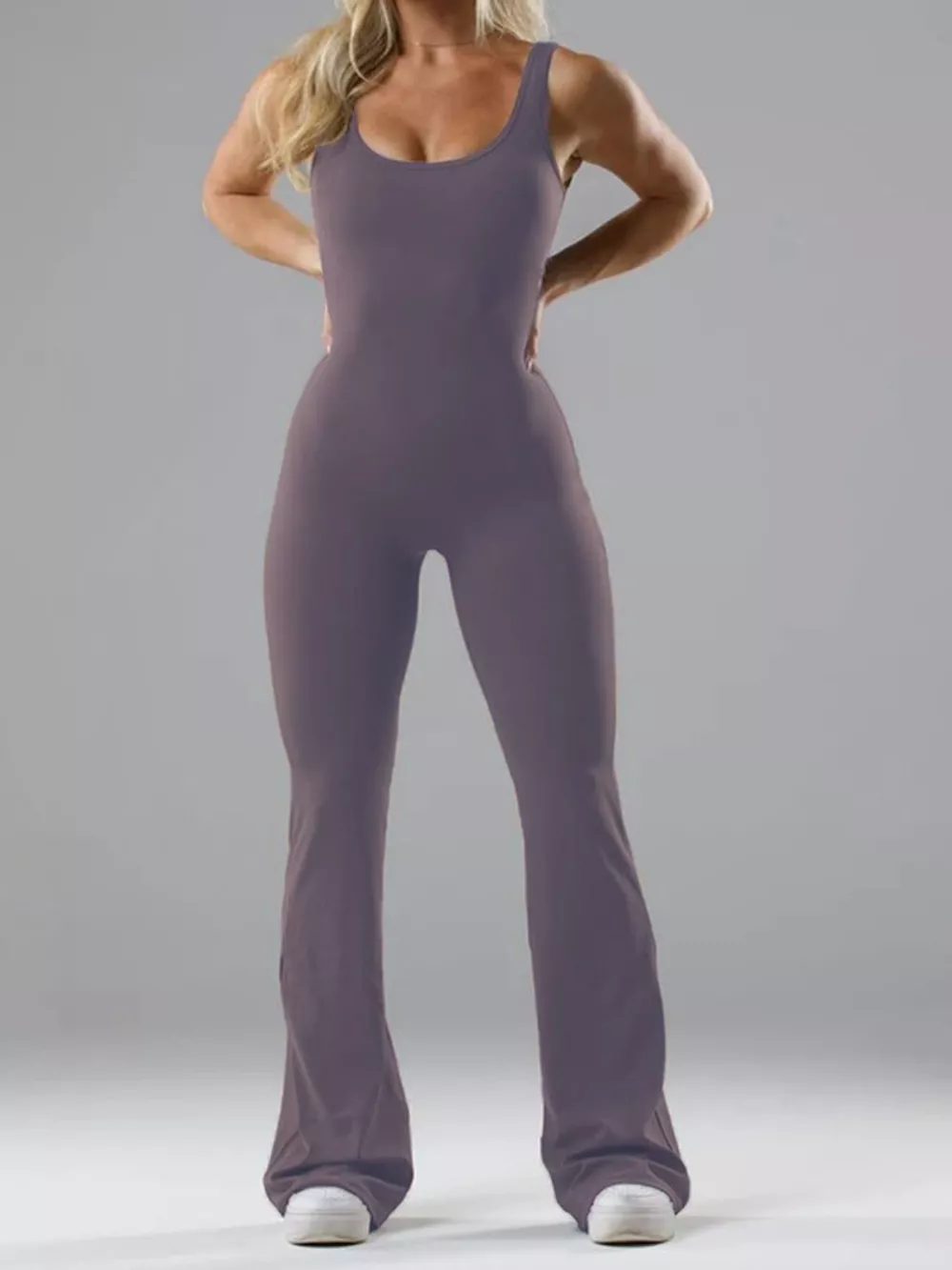 Seamless Scoop Neck Active Jumpsuit with Flared Leg Design, image 18