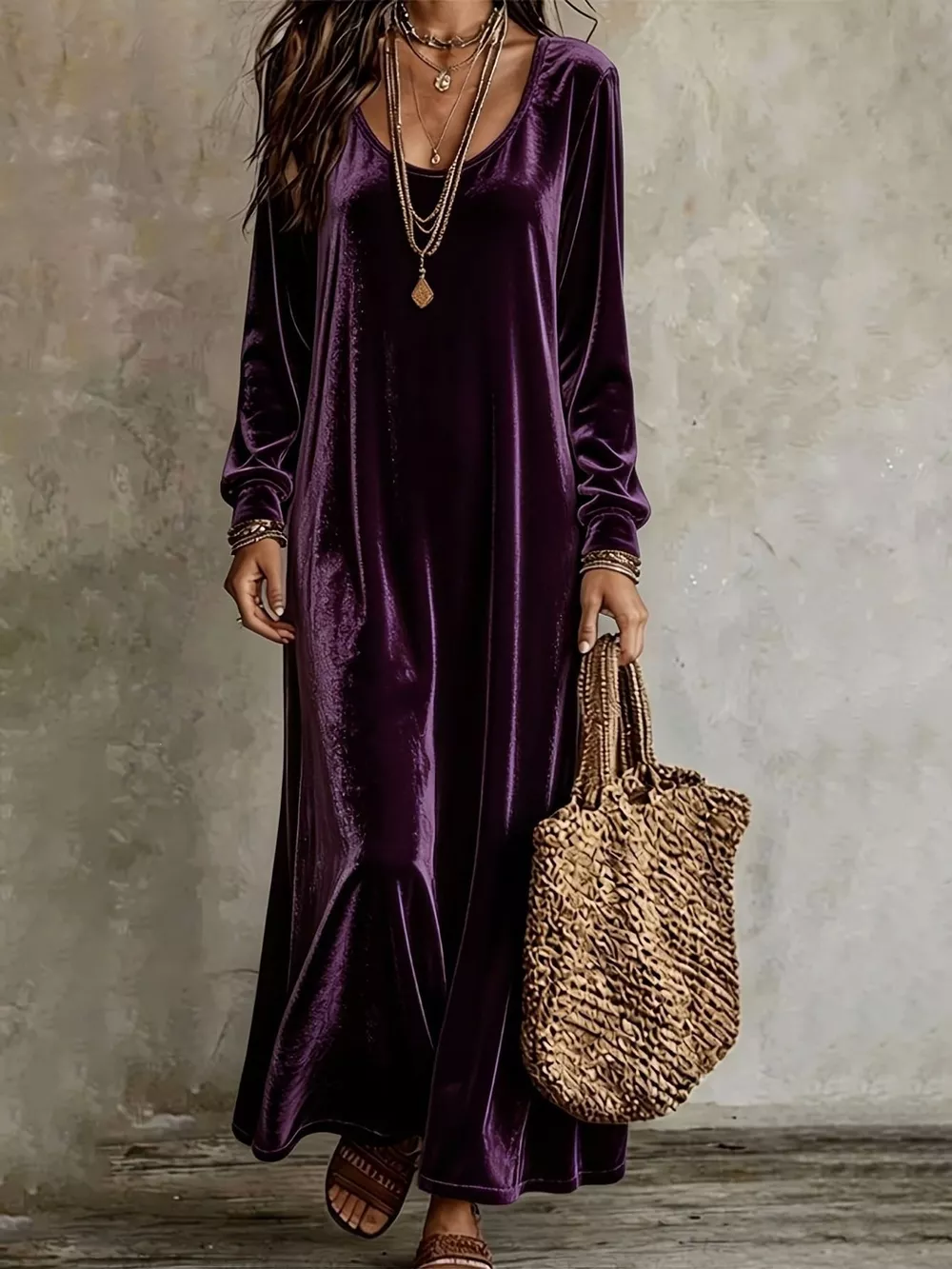 Velvet Long-Sleeve Maxi Dress, image 27