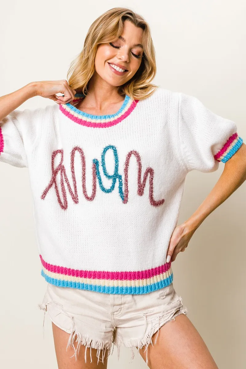 Metallic Letter Short Puff Sleeve Sweater, image 7