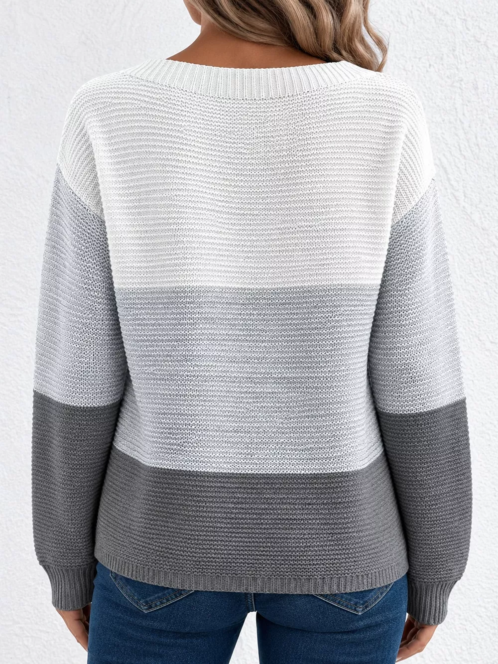 Full Size Color-Block Boat Neck Sweater Plus Size, image 40