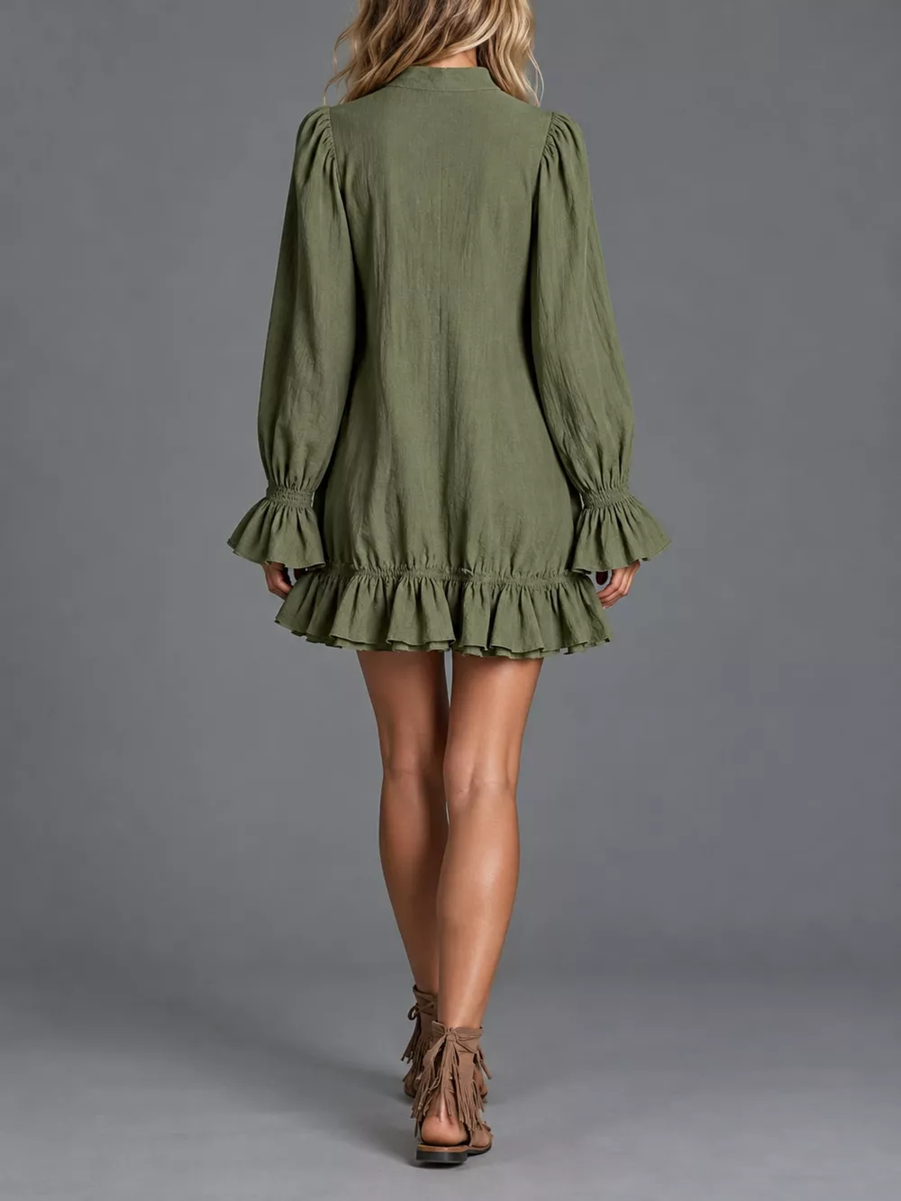 Zipper-Front Ruffle Hem Mini Dress, image 13