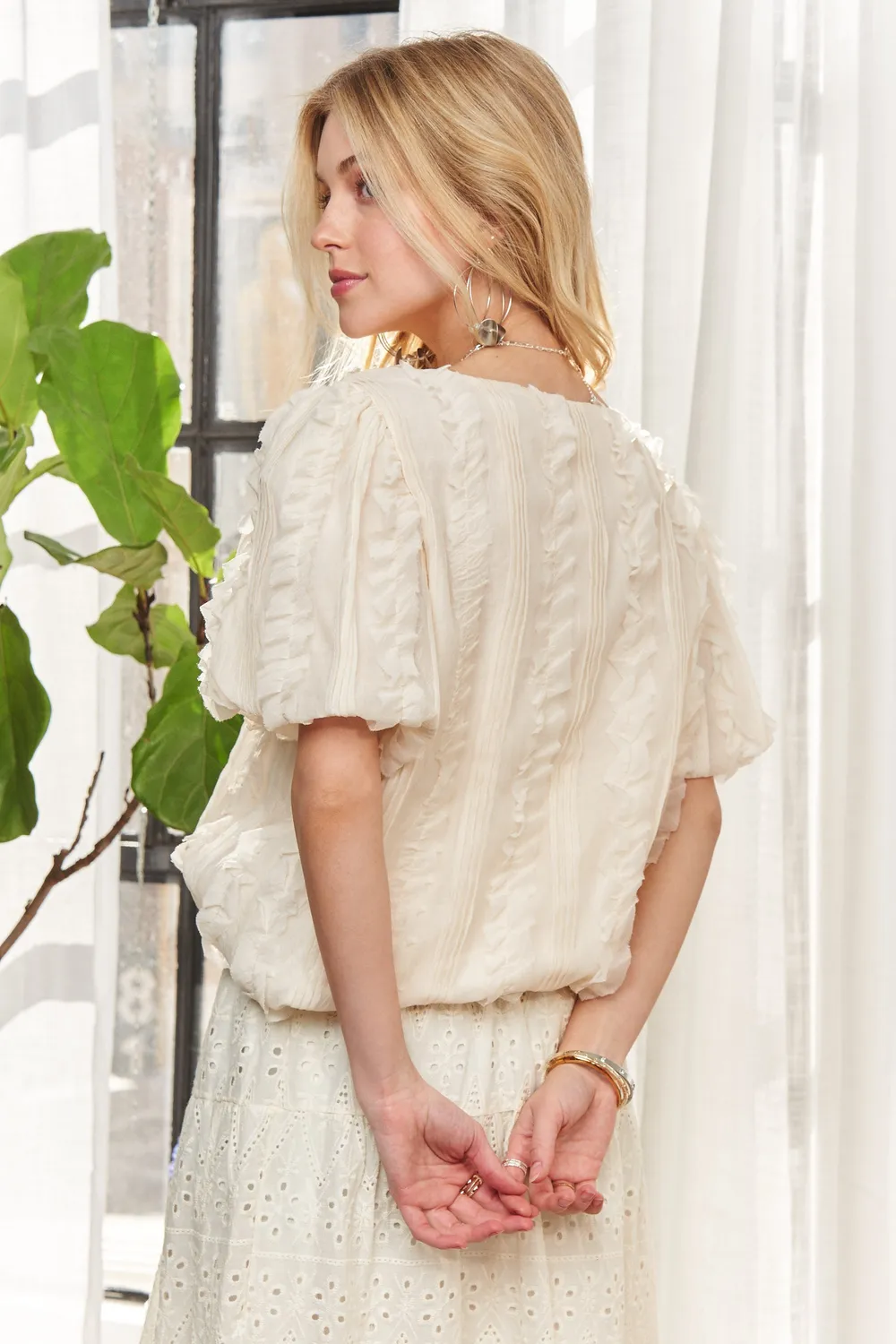 Solid Puff Sleeves Knit Top, image 17