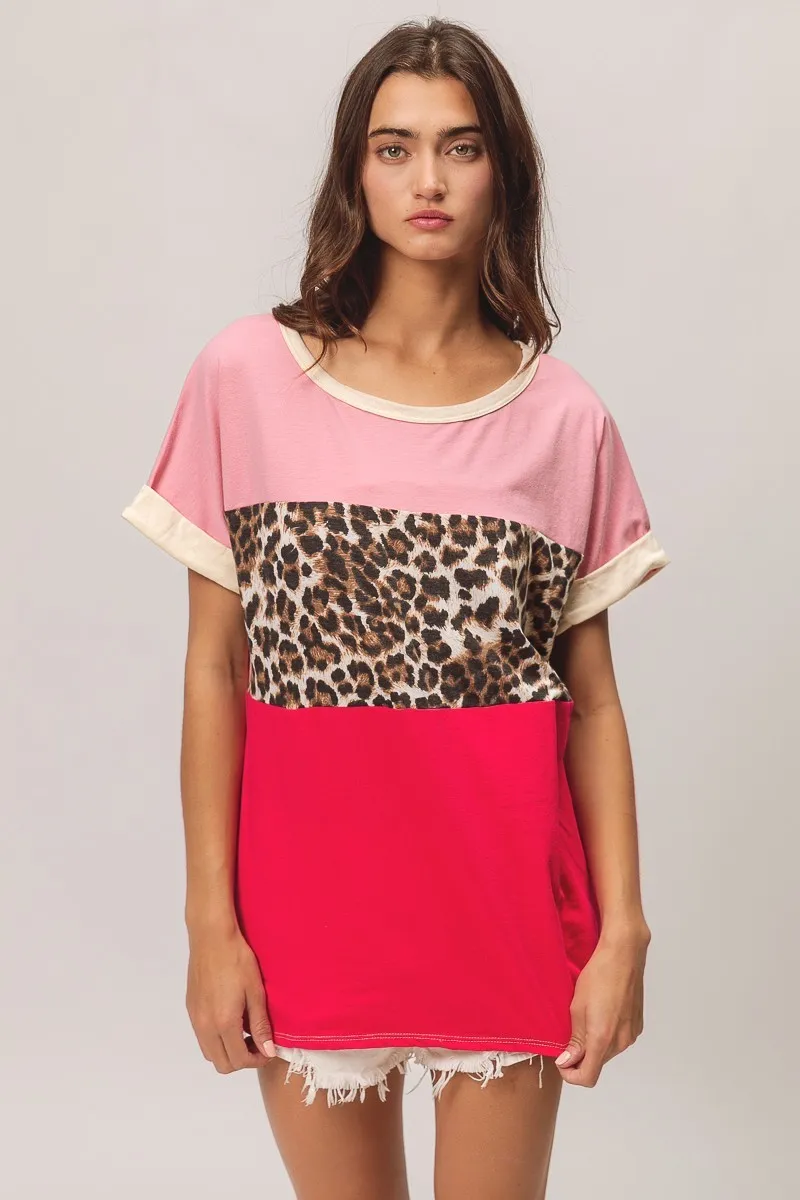 Leopard Printed Jersey Color Block Roll Up, image 8