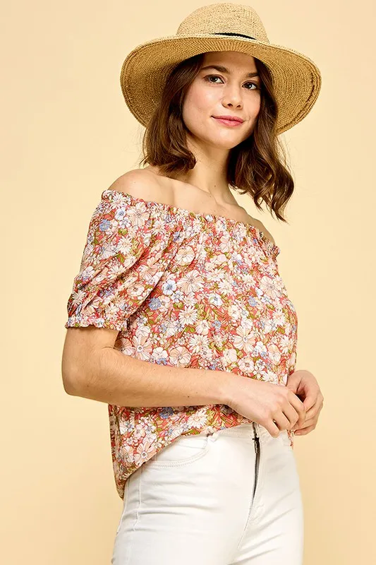 Floral Print Short Sleeve Off-The-Shoulder Blouse, image 5