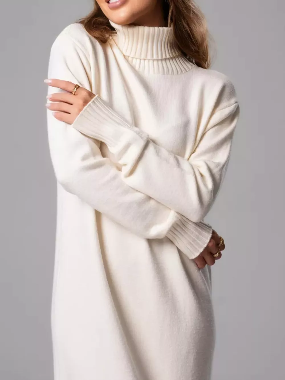 Turtleneck Ribbed Knit Sweater Dress, image 8