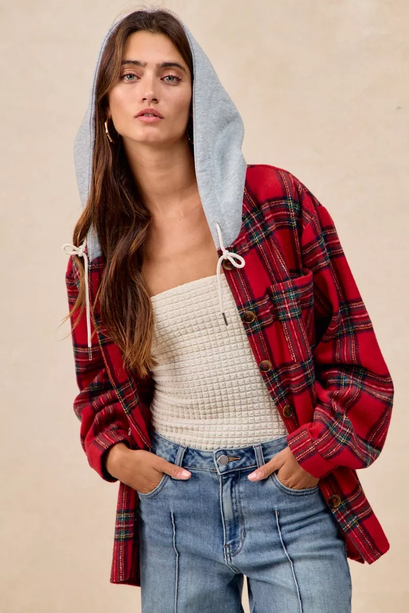 Brushed Plaid Hooded Jacket, image 3