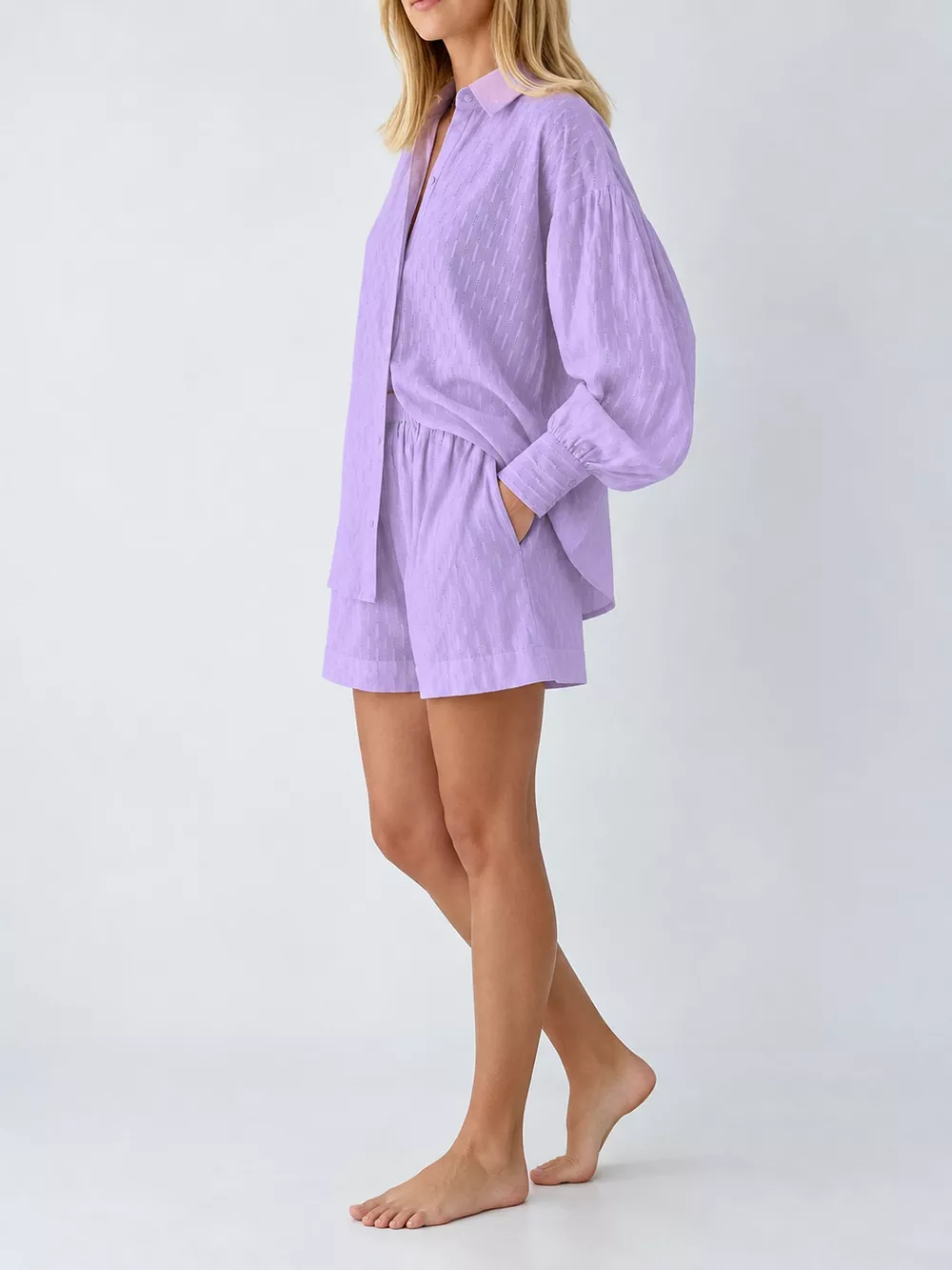 Textured Button-Down Shirt and Shorts Set, image 18