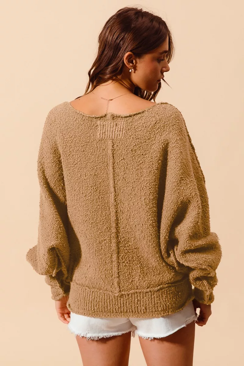 Loose Fit Exposed Seam Slouchy Boucle Sweater, image 12