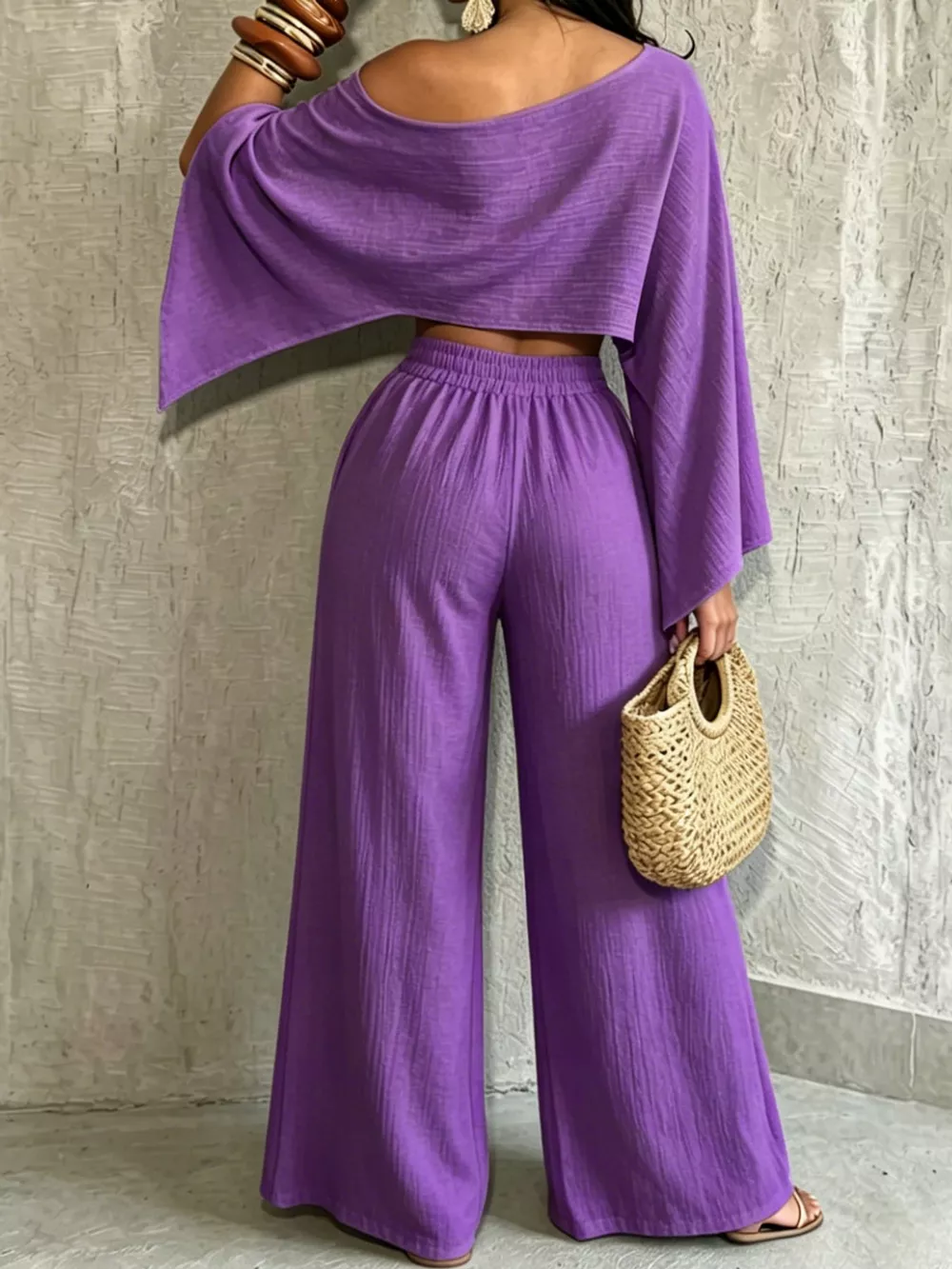 Boat Neck Crop Top and Wide-Leg Pants Set, image 47