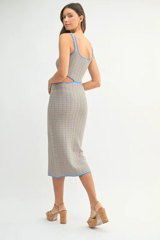 Multi Color Chevron Knit Bodycon Midi Dress, image 8