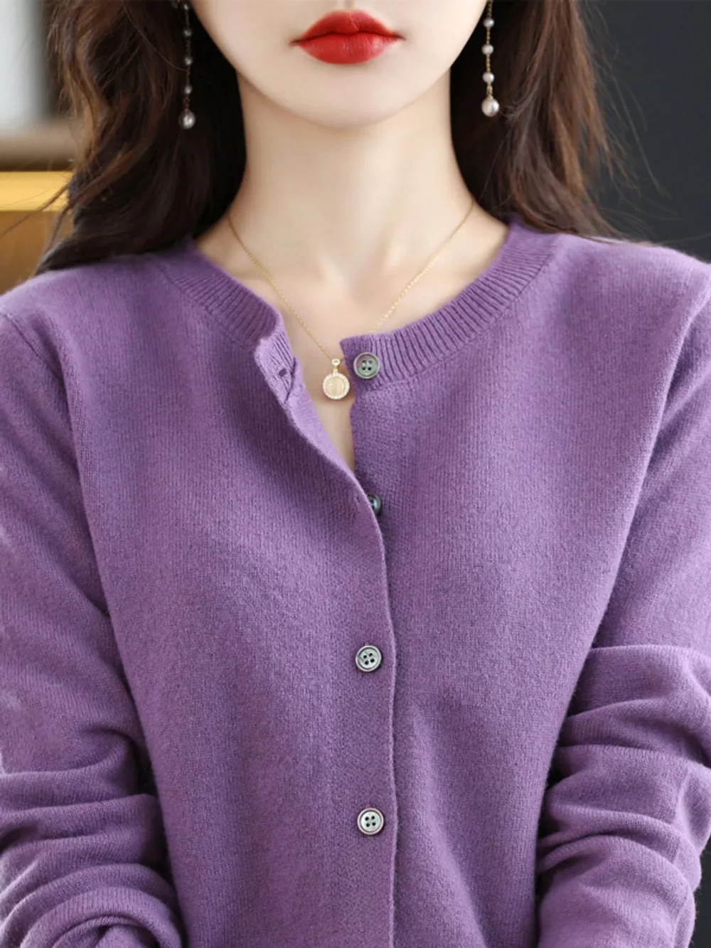 Classic Crew Neck Knit Cardigan, image 41