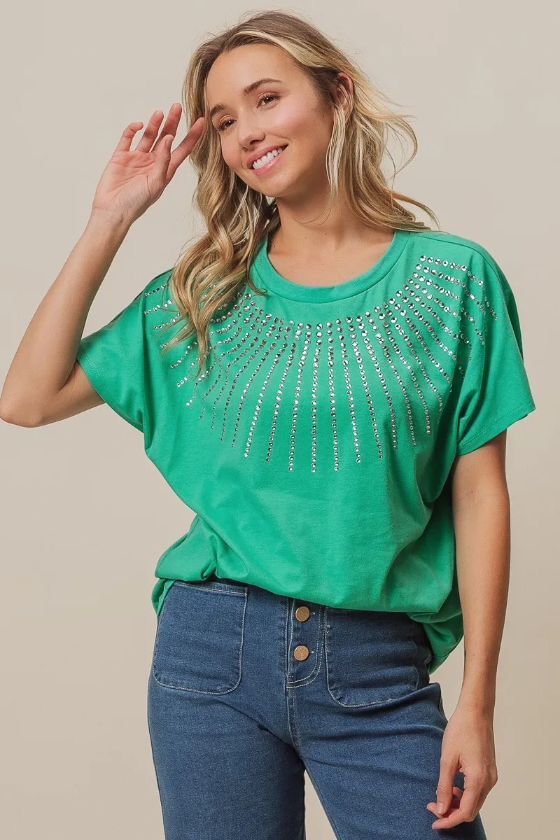 Rhinestone Beaded Short Sleeve Top, image 12