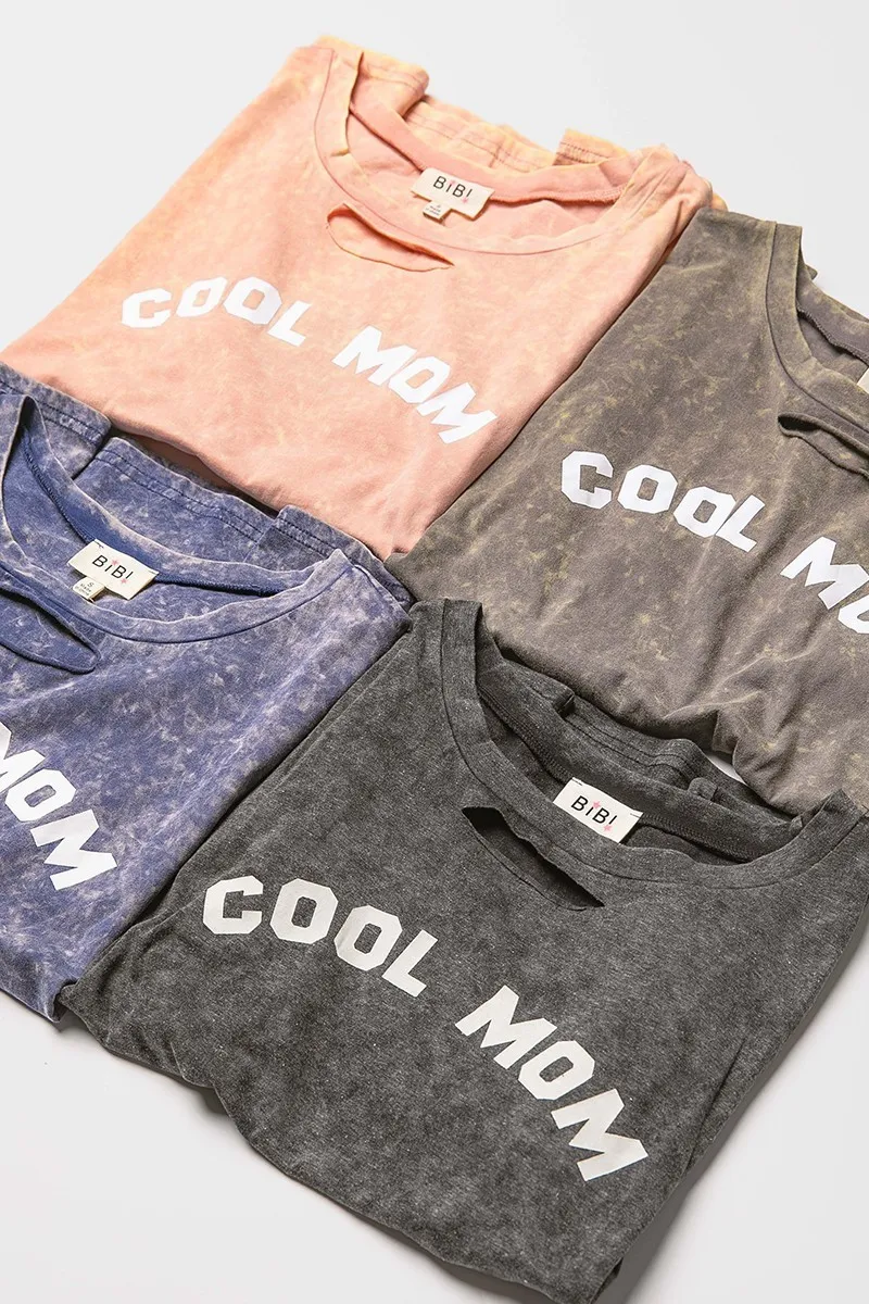 Washed Laser Cut Detail Cool Mom Print Top, image 10